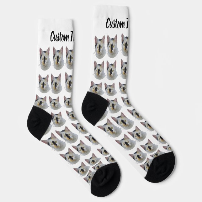 Simple Custom Cat Pet Photo Personalized Text Sock (Right)