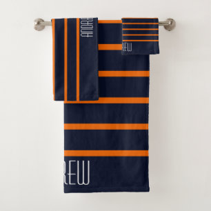 Simple Custom Chic Nautical Orange Striped Weekend Bath Towel Set