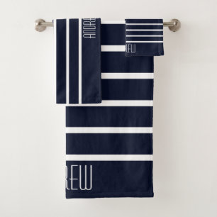 Simple Custom Chic Nautical Striped Weekend Bath Towel Set