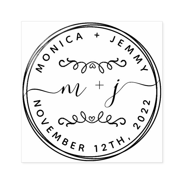 Simple Custom Classic Wedding Names  Rubber Stamp (Imprint)