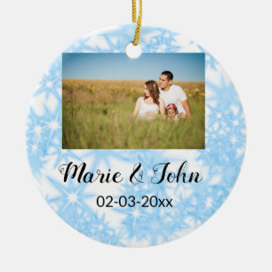 simple custom colourful blue sparkle glitter throw ceramic ornament