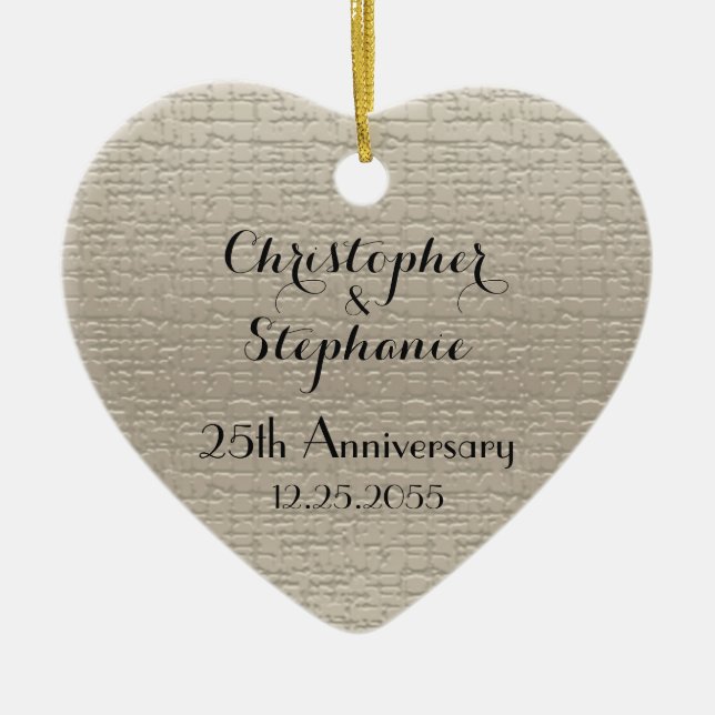 Simple Custom Elegant Heart Anniversary Christmas Ceramic Ornament (Front)