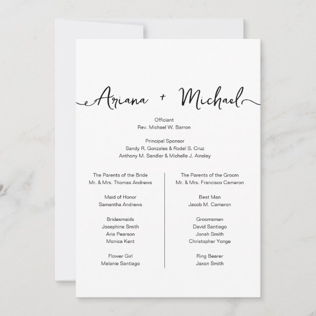 Simple Custom Entourage list wedding timeline Invitation (Front)