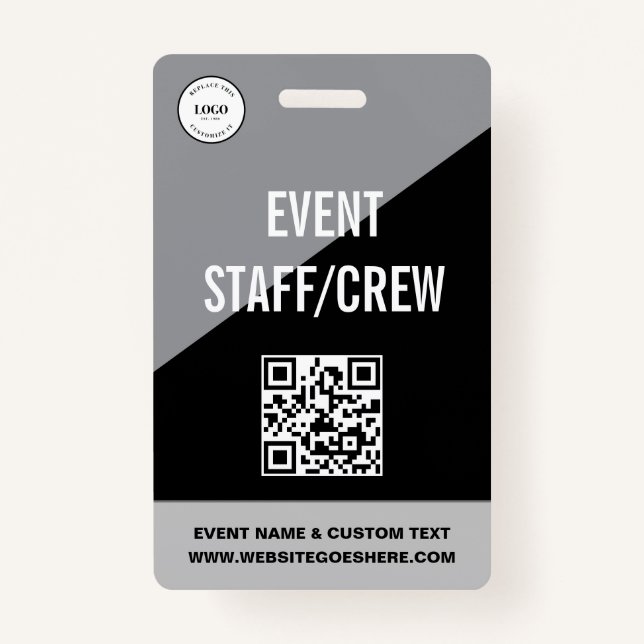 Simple Custom Event Staff Crew QR CODE Logo Badge (Front)