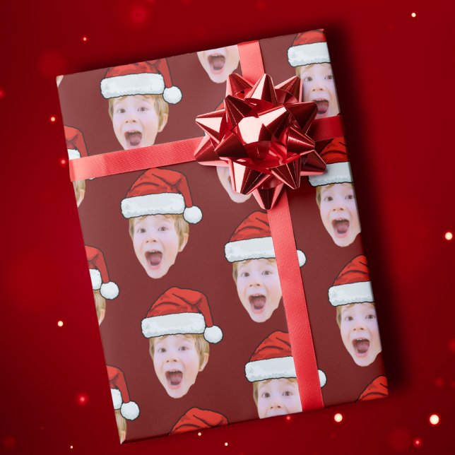 Simple Custom Face Photo Santa Claus Hat Christmas Wrapping Paper (Creator Uploaded)