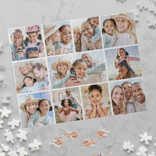 Simple Custom Family 11 Photo Collage Jigsaw Puzzle