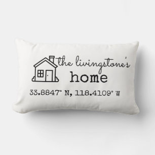 Simple Custom Family Home GPS Coordinates Gift Lumbar Pillow