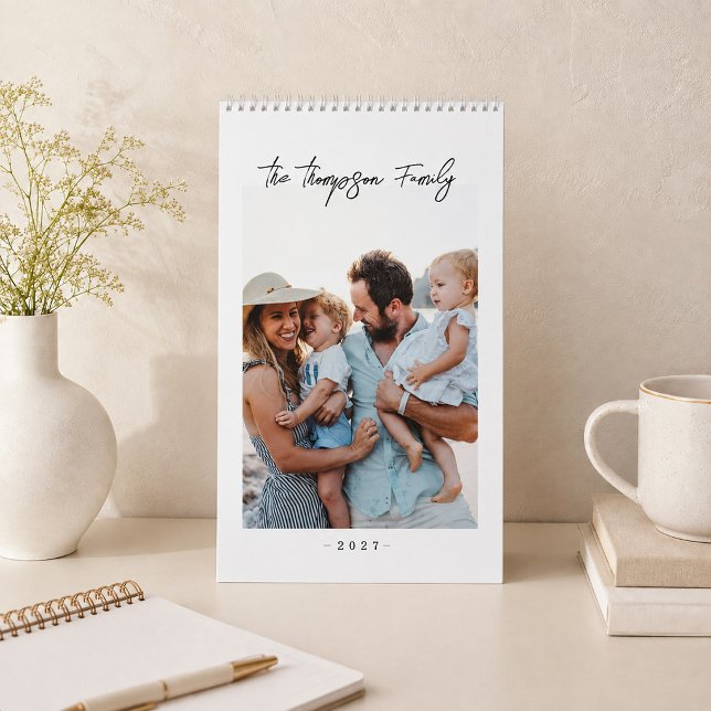 Simple Custom Family Photo Collage Modern Script  Calendar (Creator Uploaded)