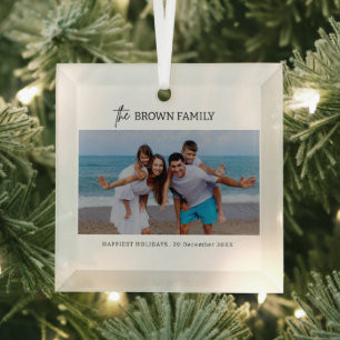 Simple Custom Family Photo Glass Ornament