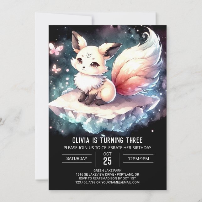 Simple Custom Fox Birthday Invitation (Front)