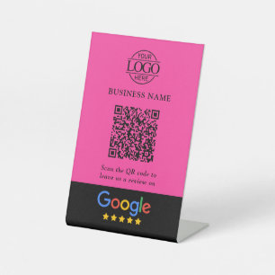 Simple Custom Google Reviews QR Code Business Logo Pedestal Sign