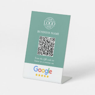 Simple Custom Google Reviews QR Code Business Logo Pedestal Sign