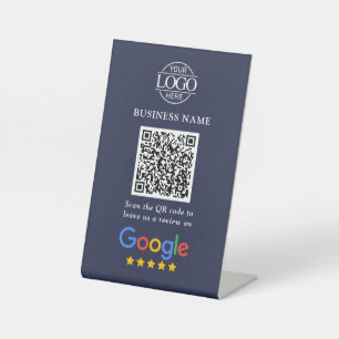 Simple Custom Google Reviews QR Code Business Logo Pedestal Sign