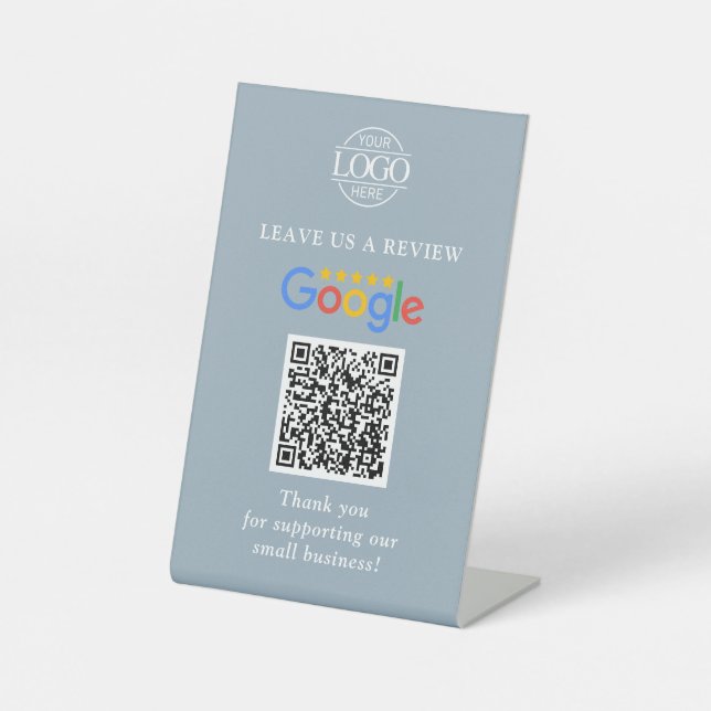 Simple Custom Google Reviews QR Code Business Logo Pedestal Sign (Front)