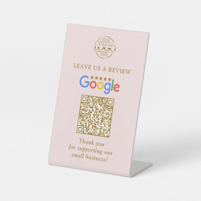 Simple Custom Google Reviews QR Code Business Logo Pedestal Sign (Front)