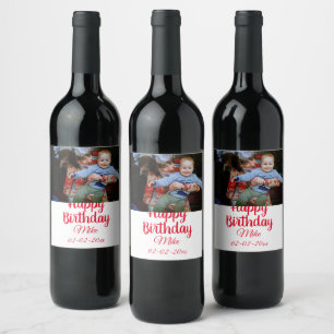 simple custom happy birthday photo  invitation wine label