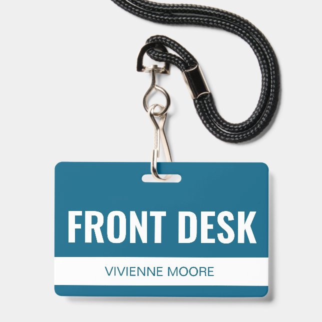 Simple Custom Hotel Front Desk Staff Employee ID Badge (Front with Lanyard)