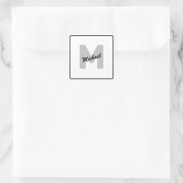 Simple Custom Initial Name Button Square Sticker (Bag)