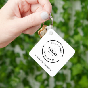 Simple custom large business logo QR code website Keychain