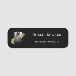Simple Custom Logo Black Employee Name Tag