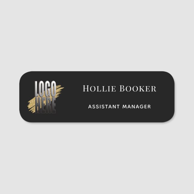 Simple Custom Logo Black Employee Name Tag (Front)