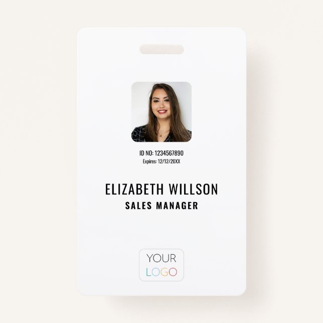 Simple Custom Logo, Name, Photo Employee ID Badge (Front)