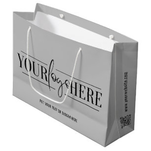 Simple Custom Logo With QR Code Business Gray Large Gift Bag