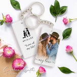 Simple Custom Love Couple Text and Photo Keychain<br><div class="desc">Cherish your moments forever with our Simple Personalized Text and Photo Keychain. Let us be your partner for individual lover's gifts. This unique keepsake crafted with love by Mylini Design, an experienced designer known for exquisite attention to detail, is a perfect way to store your unforgettable memories. Personalize it with...</div>