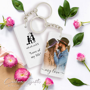 Simple Custom Love Couple Text and Photo Keychain