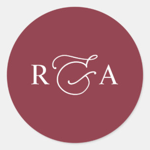 Simple Custom Monogram Burgundy Personalized Classic Round Sticker