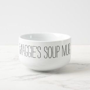 Simple Custom Name Black White Soup Mug