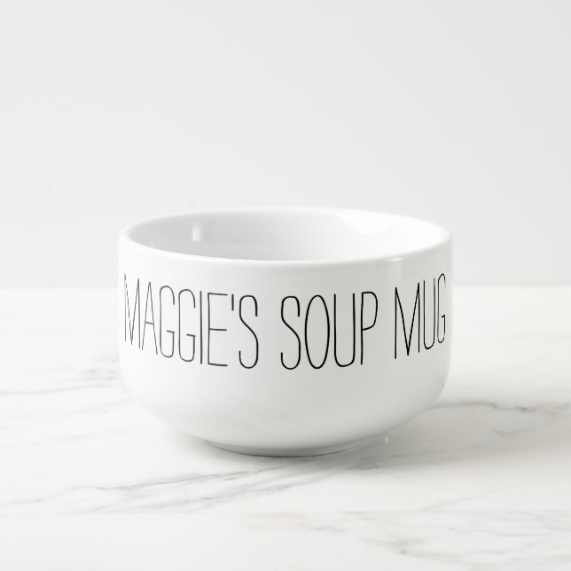Simple Custom Name Black White Soup Mug (Front)