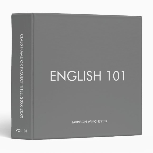 Simple custom name class year grey solid plain binder (Front/Spine)