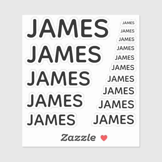 Simple Custom Name in Black Caps in 15 Sizes (Sheet)