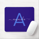 Simple Custom Name & Monogrammed Blue Personalized Mouse Pad<br><div class="desc">Simple Custom Name & Monogrammed Blue Personalized Mousepad.</div>