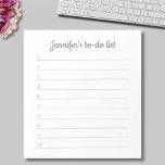 Simple Custom Name Personalized To-Do List Notepad<br><div class="desc">Add a name and easily create your personalized to-do list notepad. Click CUSTOMIZE FURTHER to change the background colour or text colour. You can TRANSFER this DESIGN on other Zazzle products and adjust it to fit most of the Zazzle items. Standard Studio designs are made in high-resolution vector graphics for...</div>