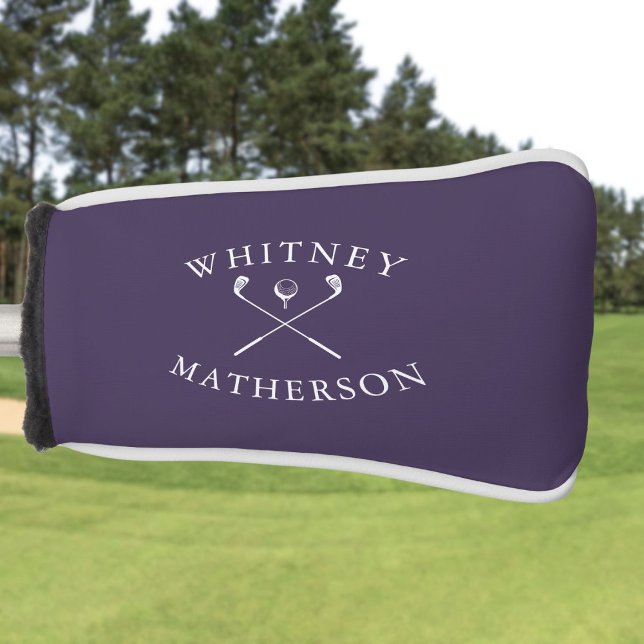 Simple Custom Name Purple And White Golf Clubs  Golf Head Cover (Simple Custom Name Purple And White Golf Clubs Golf Head Cover)
