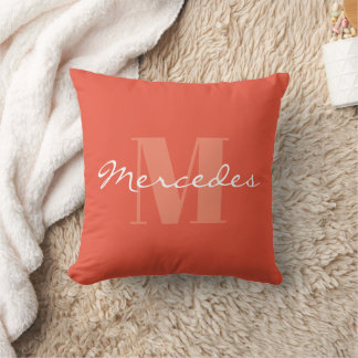 Simple Custom Orange Personalized Calligraphy Name Throw Pillow