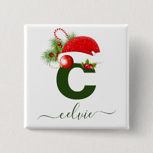 Simple Custom Personalized Monogram Christmas 2 Inch Square Button