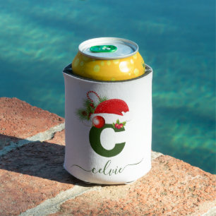 Simple Custom Personalized Monogram Christmas Can Cooler