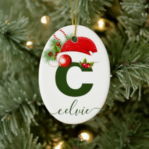 Simple Custom Personalized Monogram Christmas Ceramic Ornament