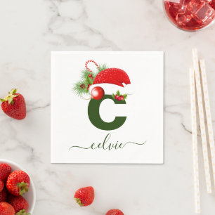 Simple Custom Personalized Monogram Christmas Napkin