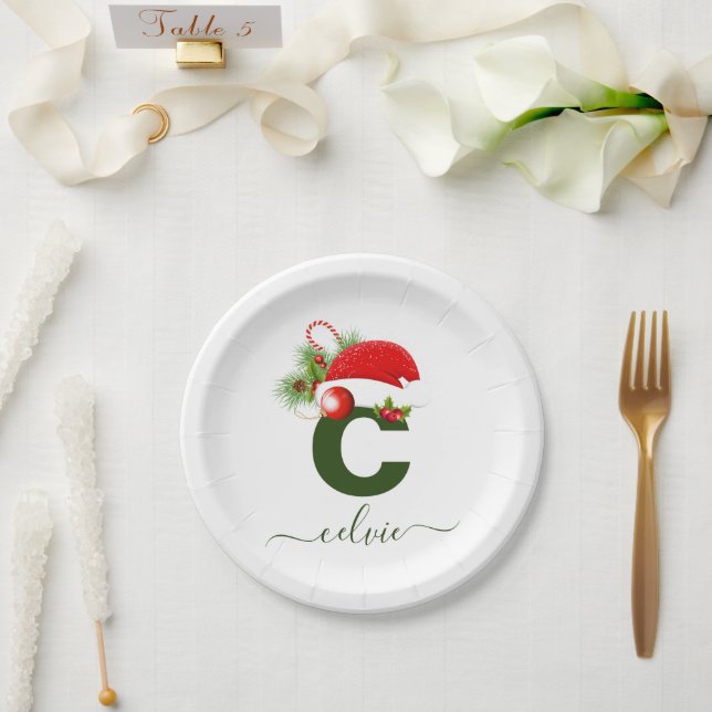 Simple Custom Personalized Monogram Christmas Paper Plate (Wedding)