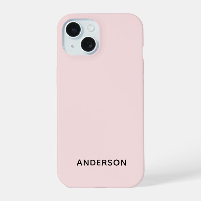 Simple Custom Personalized Pastel Pink iPhone 15 Case (Back)