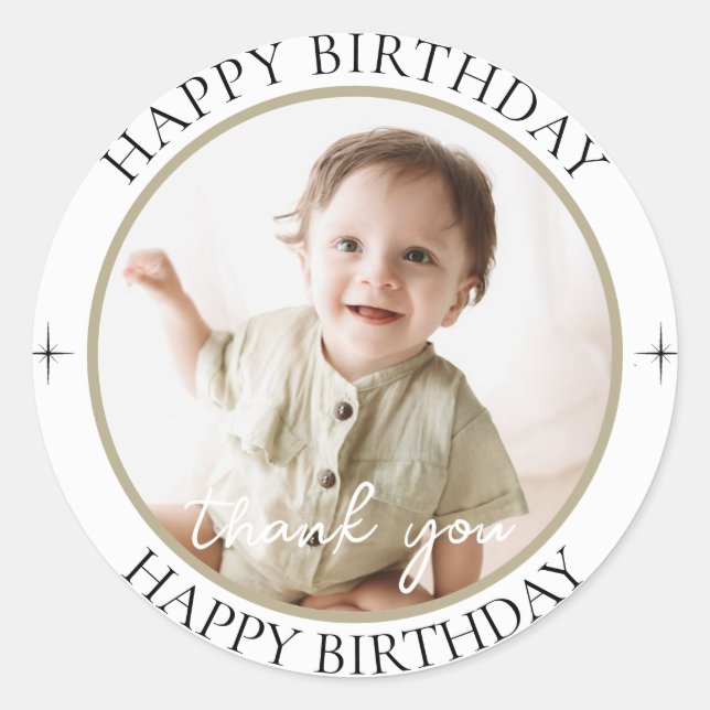 Simple Custom Photo Birthday Classic Round Sticker (Front)