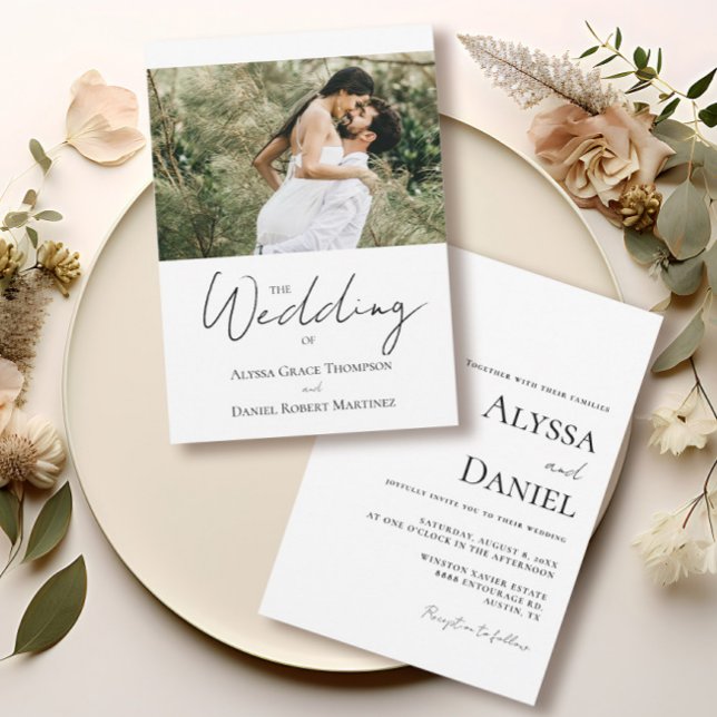 Simple Custom Photo Black and White Wedding Invitation (Modern Bride Groom Photo wedding Invitation. )