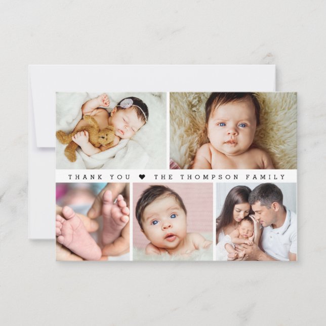 Simple Custom Photo Collage Baby Girl Shower Thank You Card (Front)