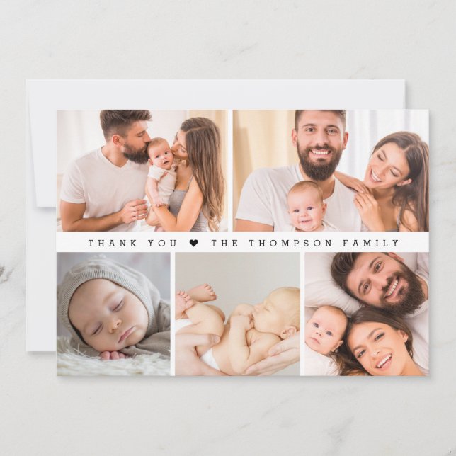 Simple Custom Photo Collage Baby Shower Thank you Announcement (Front)