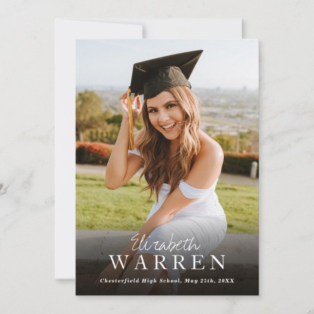 Simple Custom Photo Modern Typography Graduation Announcement (Front)