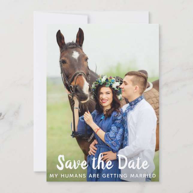 Simple Custom Photo Pet Horse Wedding Save The Date (Front)
